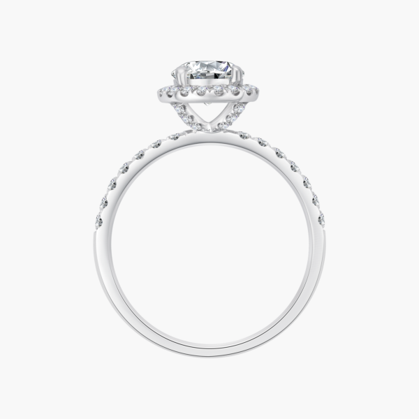 R123031 产品图 侧 Classic Pavé Halo Round Diamond Ring with 14k White Gold