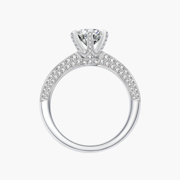 R124069 产品图 侧 Round Diamond Scalloped Pavé Diamond Ring in 14k White Gold