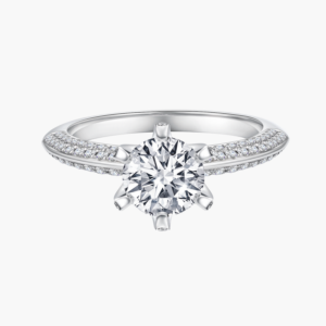 Round Diamond Scalloped Pavé Diamond Ring in 14k White Gold