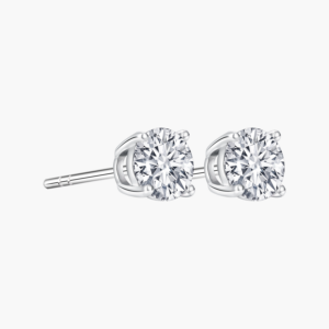 Four Prong Round Diamond Stud Earrings in 14k White Gold