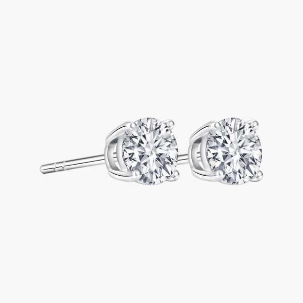 四爪单圆钻 Four Prong Round Diamond Stud Earrings in 14k White Gold