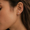 四爪单圆钻耳钉模特图2 Four Prong Round Diamond Stud Earrings in 14k White Gold