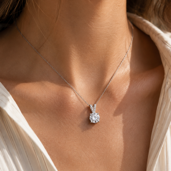 Four Prong Solitaire Pendant In 14K White Gold