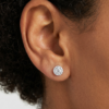 四爪圆围模特1 Halo Earring Studs In 14K White Gold