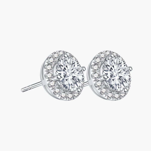 四爪圆围耳钉 Halo Earring Studs In 14K White Gold