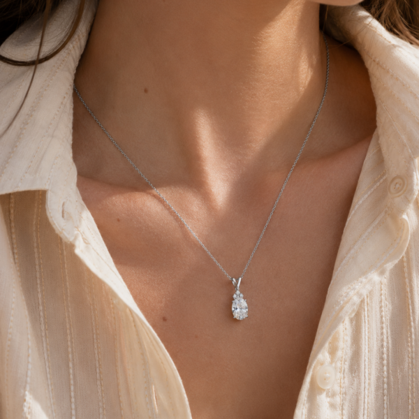 Oval Shaped Pendant Necklace in 14k White Gold