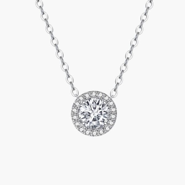 圆钻圆围素项链 Halo Diamond Pendant in 14k White Gold
