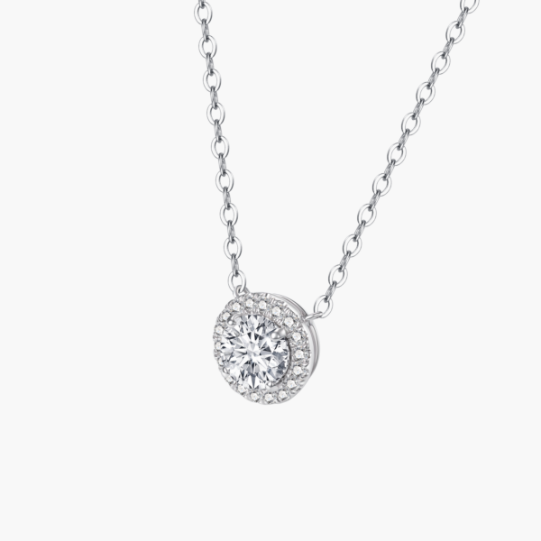 圆钻圆围素项链2 Halo Diamond Pendant in 14k White Gold