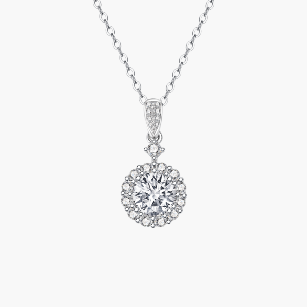 圆钻圆围项链 Halo Round Diamond Pendant In 14k White Gold