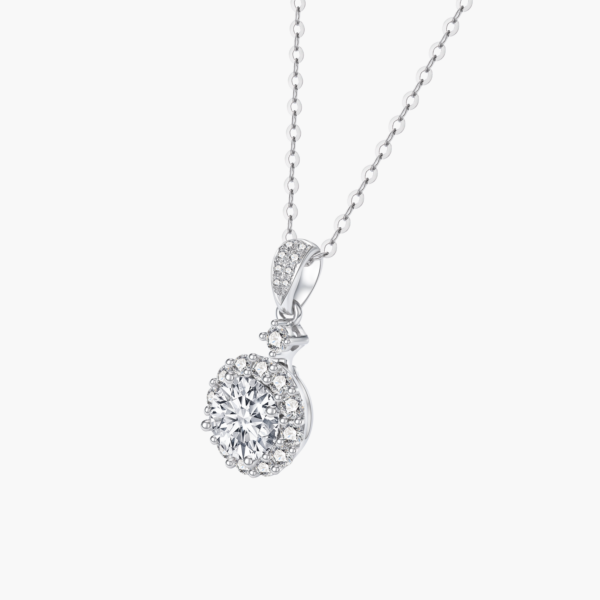 圆钻圆围项链2 Halo Round Diamond Pendant In 14k White Gold