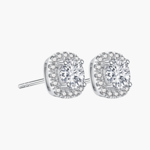 Cushion Halo Earring Studs In 14K White Gold