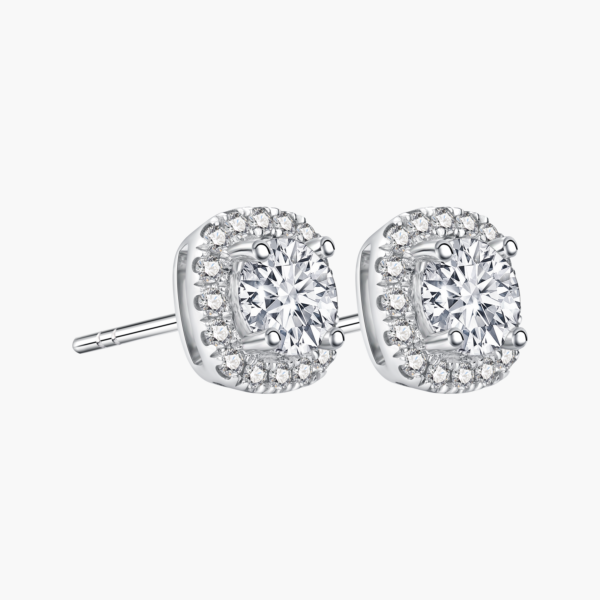 Cushion Halo Earring Studs In 14K White Gold