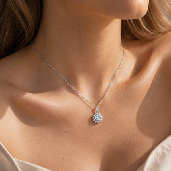 Sun Flower Necklace in 14k White Gold