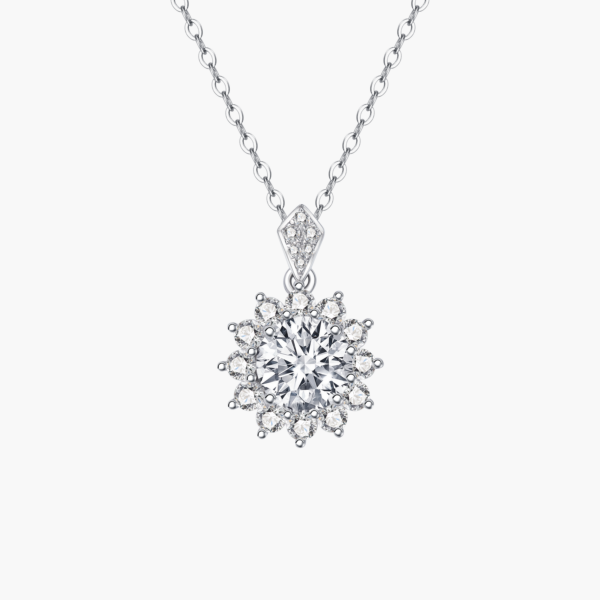 Sun Flower Necklace in 14k White Gold