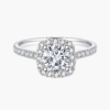 Classic Cusion Halo Round Diamond Ring with 14k White Gold