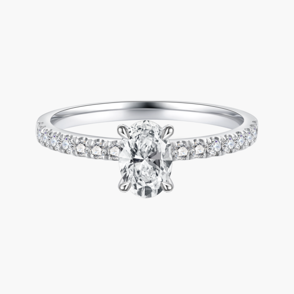 椭圆绒臂带钻11671560 Pavé Oval Diamond Ring with 14k White Gold