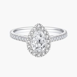Classic Pavé Halo Pear Diamond Ring with 14k White Gold
