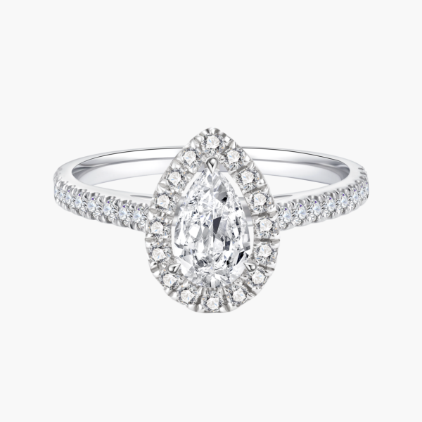 Classic Pavé Halo Pear Diamond Ring with 14k White Gold