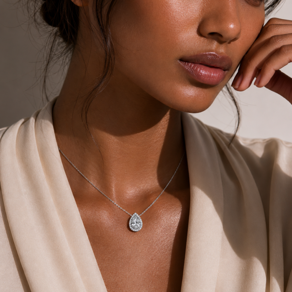 Halo Pendant Neckalce in 14k White Gold
