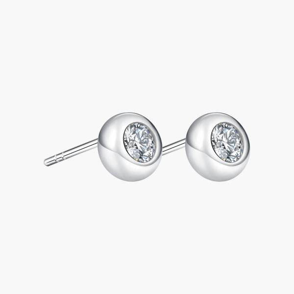 泡泡耳钉 Bezel Set Diamond Stud Earrings In 14K White Gold