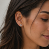 泡泡耳钉模特图1 Bezel Set Diamond Stud Earrings In 14K White Gold